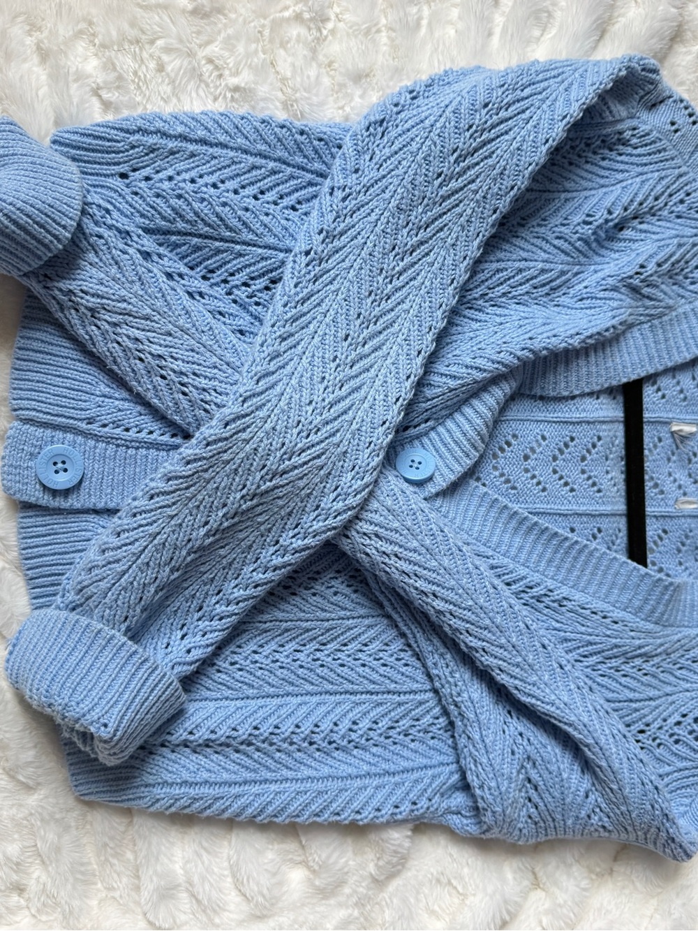Light Blue Openwork Knit Button-Front Cardigan - Picture 2 of 3